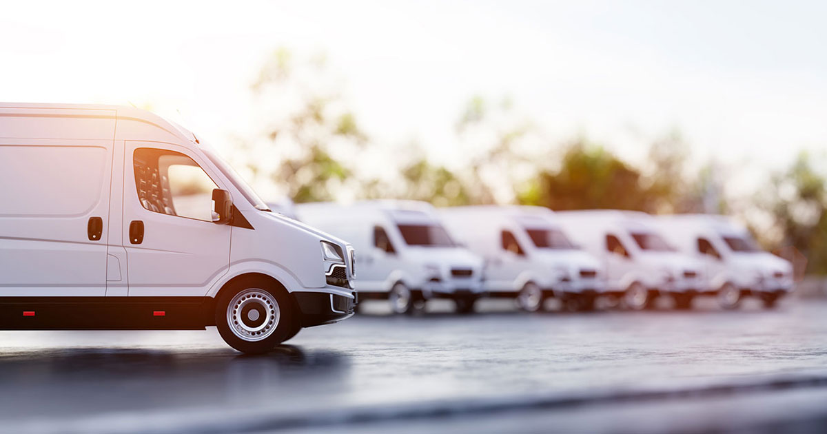 Commercial trucking fleet on highway